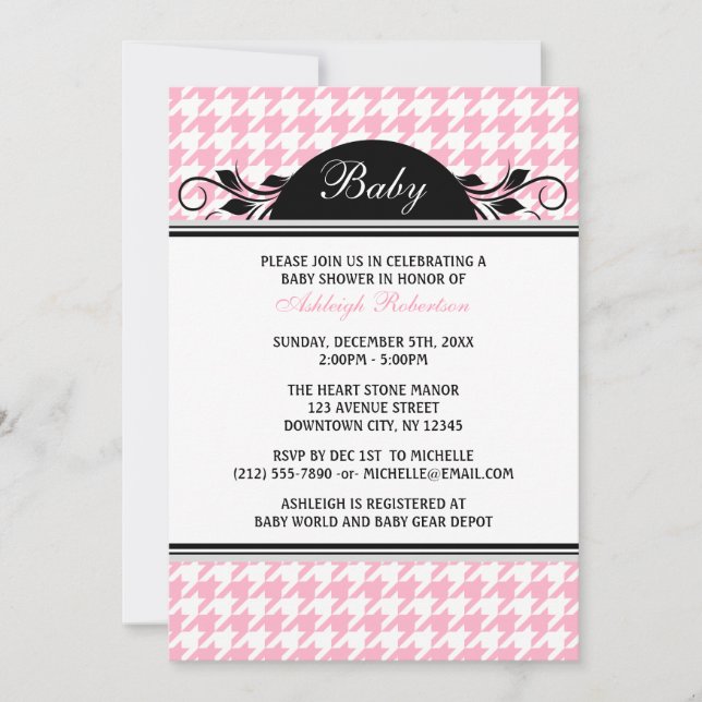 Pied de fond rose et blanc Invitations de douche p (Devant)
