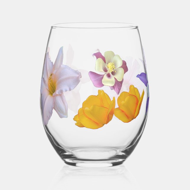 Pied Verre à vin sans tige Fleurs de printemps (Recto)