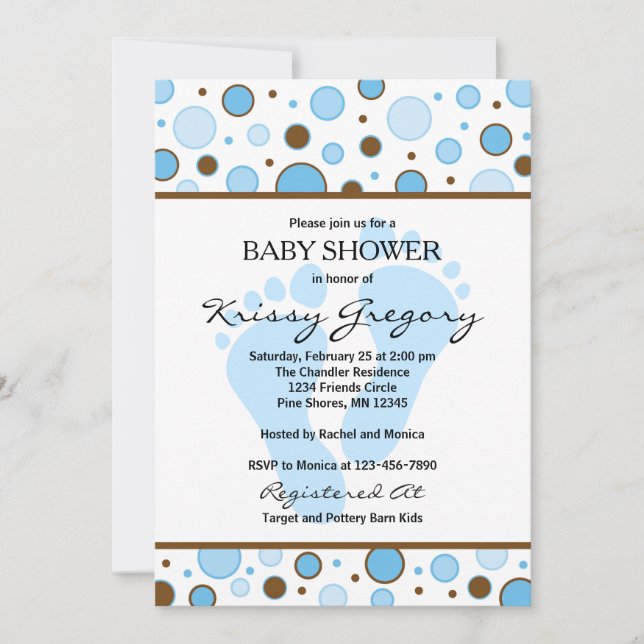 Pieds et points Blue Baby Shower Invitations (Devant)