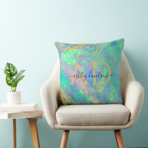 Pierre optique bleue Coussin de monogramme