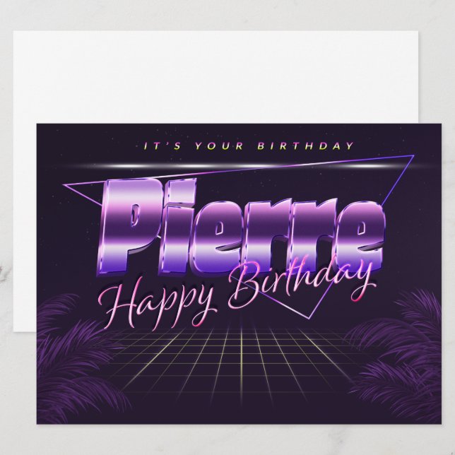 Pierre prénom nom carte rétro lilas anniversaire (Devant / Derrière)