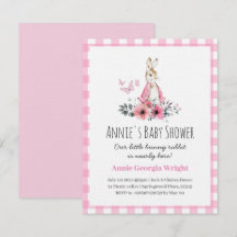 Pierre rose Rabbit Invitation baby shower mignon