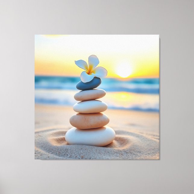 Pierres Zen & Toile d'art de coucher de soleil sur (Recto)