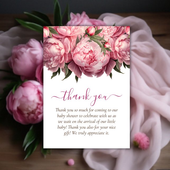 Pies roses Baby shower Merci (Pink Peonies Watercolor Baby Shower Thank You)