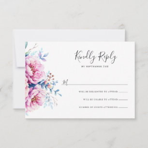 Pies roses Carte RSVP florale aquarelle