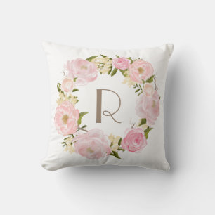 Pies roses Coussin de monogramme de couronne de fl
