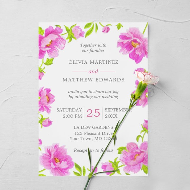 Pies roses Faire-part de mariage vert floral (Créateur téléchargé)