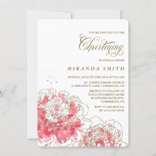 Pies roses   Floral Christening Invitation