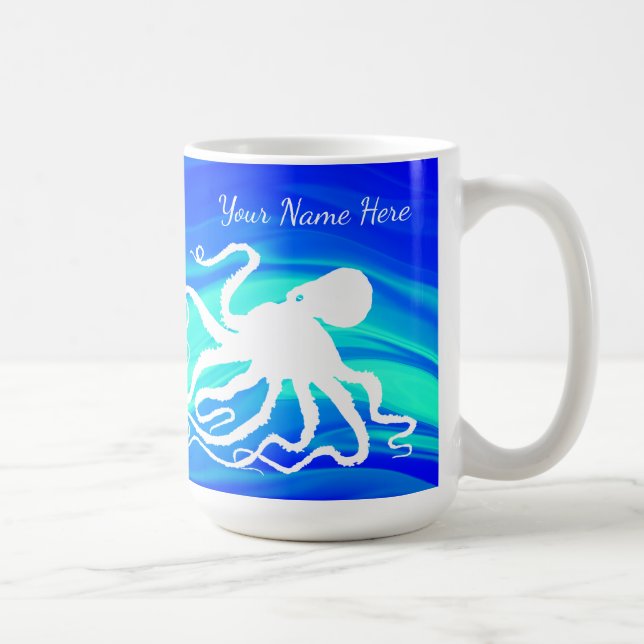 Pieuvre 6 sur Bleu Vert - Tasse de 15 oz. (Droite)