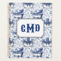 Pieuvre dans le bain | Monogramme bleu marine