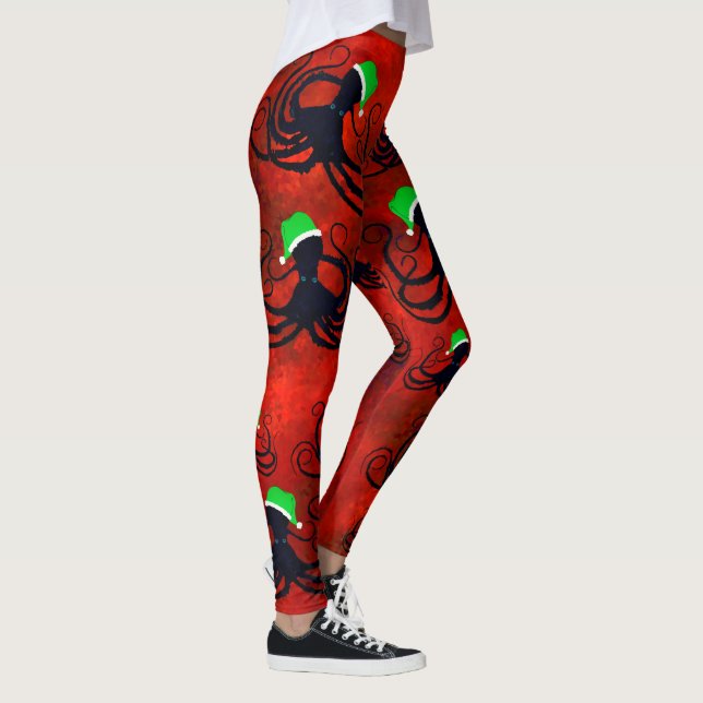 Pieuvre de Noël sur le rouge - Leggings (Droite)