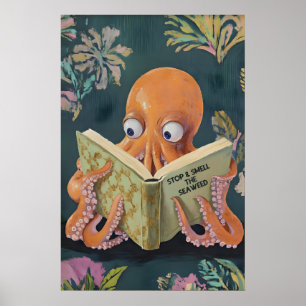 Pieuvre lisant un livre - Impression artistique fa