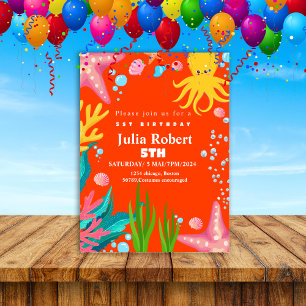 pieuvre Sea Animaux orange invitation anniversaire