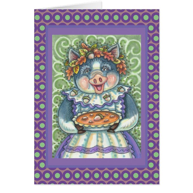 PIG & ACORN PIE THANKSGIVING GREETING CARD Blank (Devant)