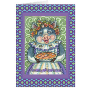 PIG & ACORN PIE THANKSGIVING GREETING CARD Blank