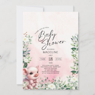 Pig avec Bow rose fille Baby shower Invitation