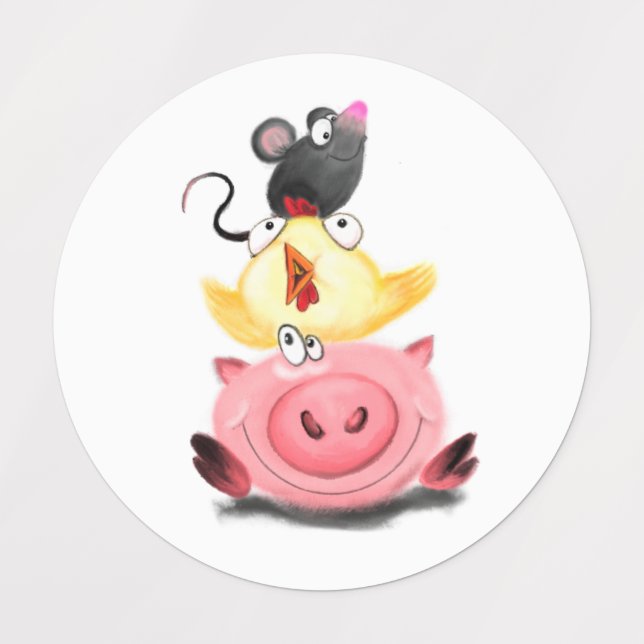 Pig Chick et souris amis Étiquettes - Drôle (Design 3)