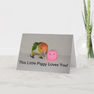Pig rose et perroquet caïque Bonne carte d'anniver