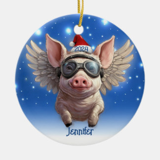 Pig volant avec Casquette Père Noël Ornement perso
