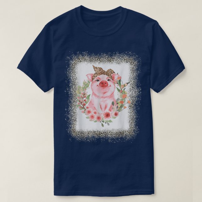 Pig With Leopard Headband Flower Tshirt Cute Pig L (Design devant)