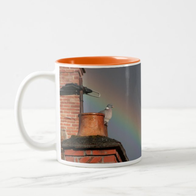 Pigeon sur le pot avec la tasse d'arc-en-ciel (Gauche)