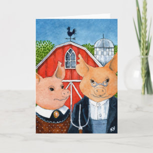 Piggies barnyard American Gothic carte de voeux