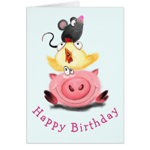 Piggy Chick et souris amis Carte d'anniversaire