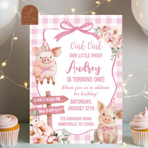 Piggy Girl Pink Farm Invitation Anniversaire
