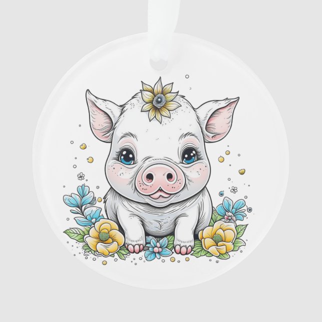 Piglet bébé mignonne avec fleur sur la tête (devant)