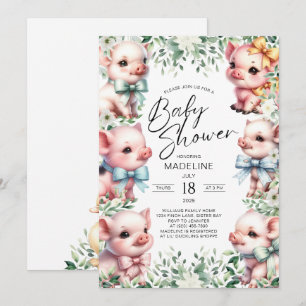 Pigs adorables Verdure Baby shower Invitation
