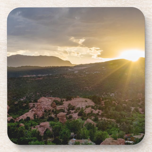 Pikes Peak Sunset Dessous de verre Haze Set (Devant)