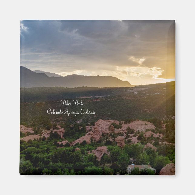 Pikes Peak Sunset Haze Carré Magnet (Devant)