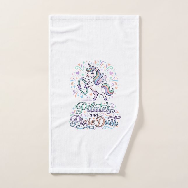 Pilates de Licorne et Poussière de Fée sur Fond Bl (Serviette à main)