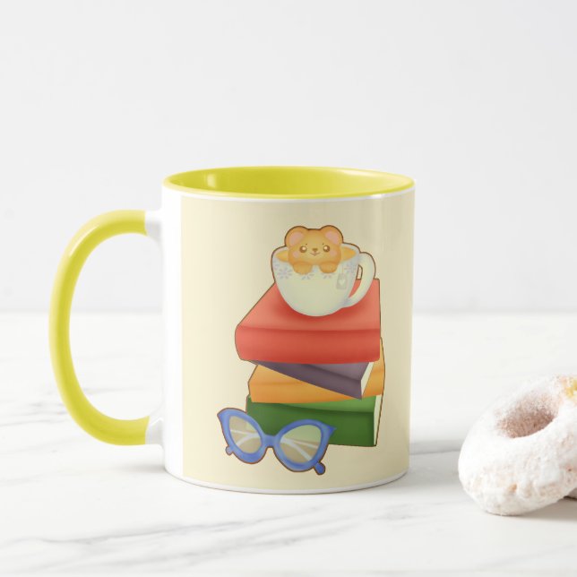 Pile De Livres Et Ours De Tasse De Thé (Avec donut)