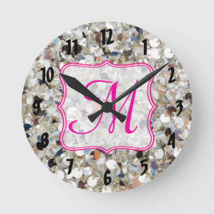 Pile de Parties scintillant Monogramme Horloge mur