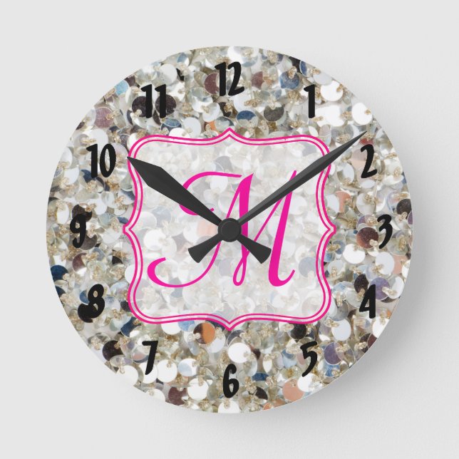 Pile de Parties scintillant Monogramme Horloge mur (Recto)