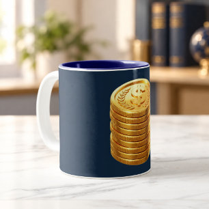 Pile de pièces d'or Mug marine et or