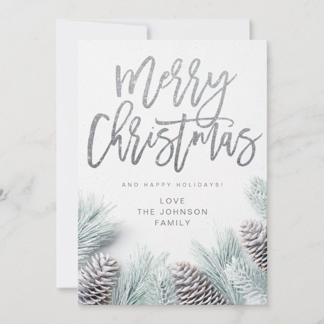 Pin à neige et feuille Joyeux Noël (Devant)