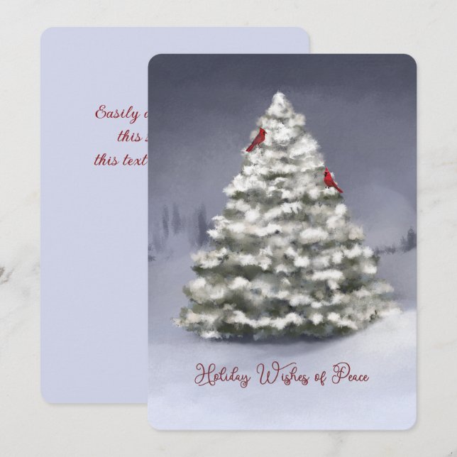 Pin couvert de neige Deux cardinaux Noël (Devant / Derrière)