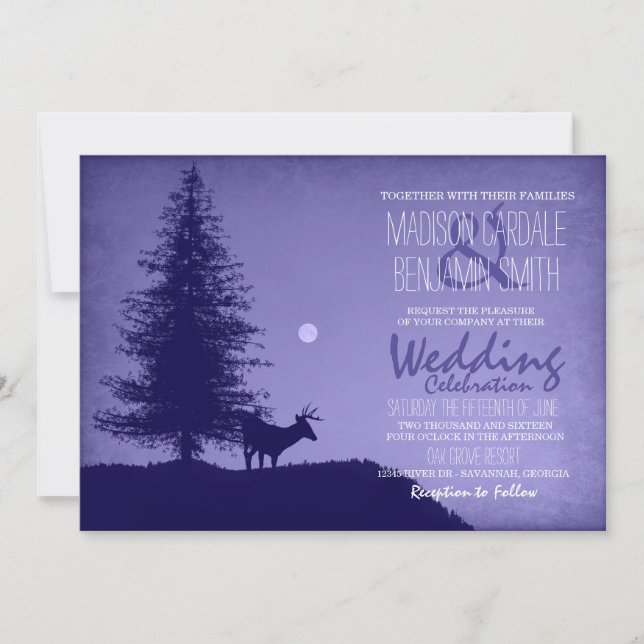 Pin de Cerf Rustique Invitations de mariage violet (Devant)