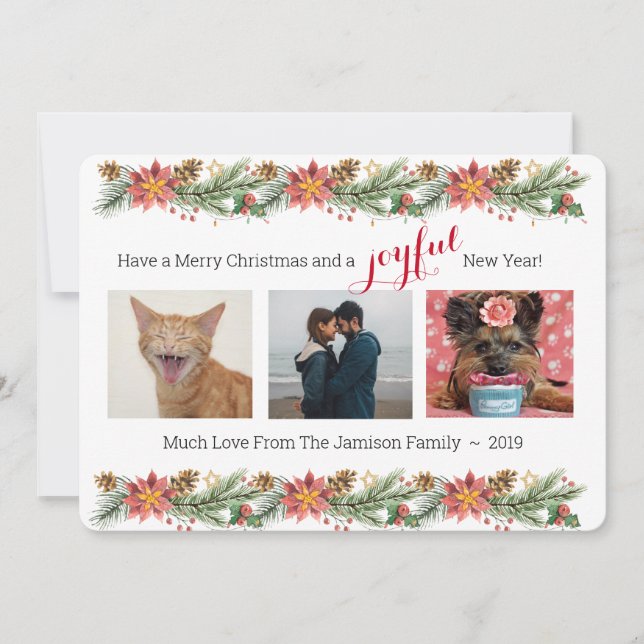 Pin de Noël et Poinsettias - Joyeux (Devant)