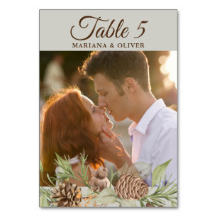 Pin d'hiver Mariage beige Numéro de table