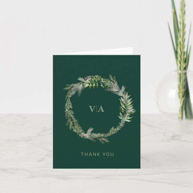 Pin d'hiver vert avec Monogramme Mariage (Devant)