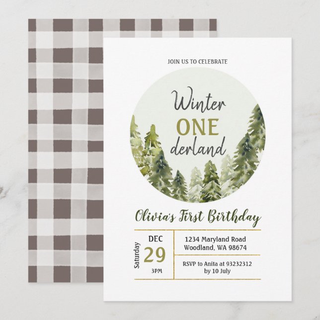 Pin rustique ONE derland Invitation d'anniversaire (Devant / Derrière)