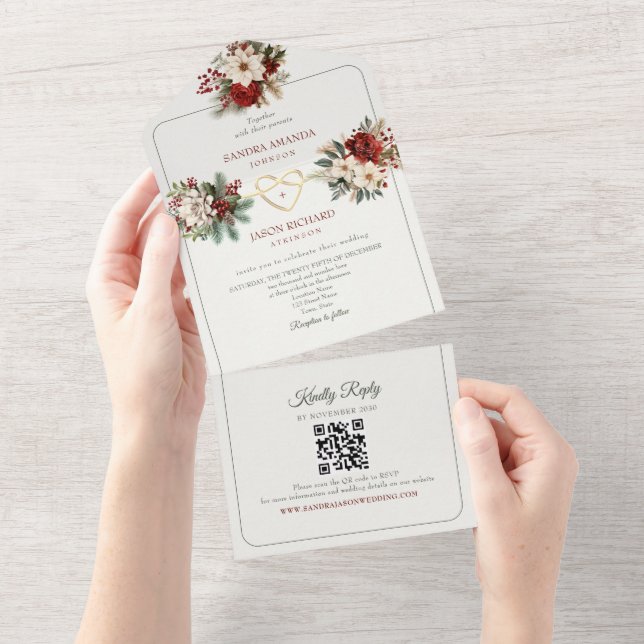 Pin Rustique Vert Rouge Mariage Invitations (Déchirure)