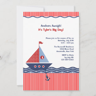 Pin Stripe Nautique Jeune Invitation Anniversaire