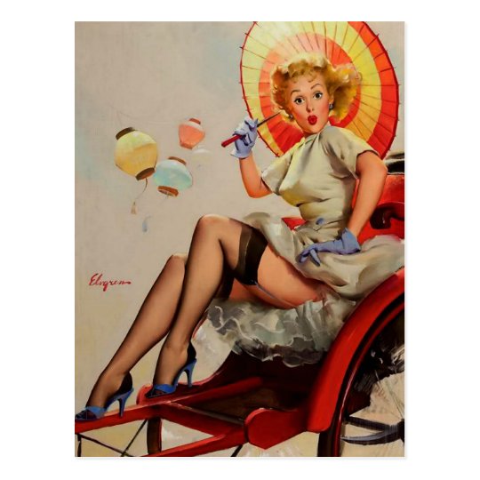 Pin vintage de Rickshaw de Gil Elvgren vers le Carte Postale