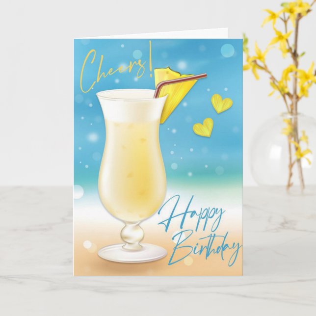 Pina Colada salue joyeuse carte d'anniversaire (Fleur jaune)