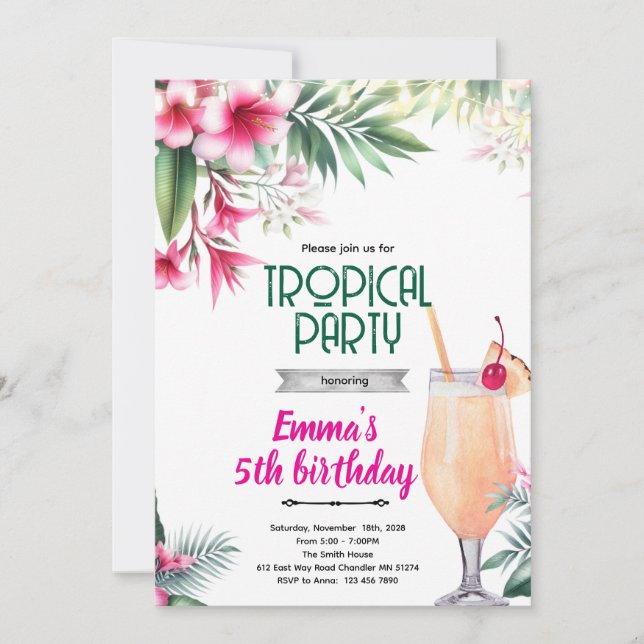 Piña Colada tropical party Invitation  (Devant)