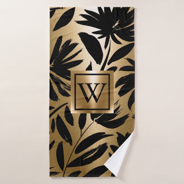 Pinceau Floral noir et or (Serviette de bain)